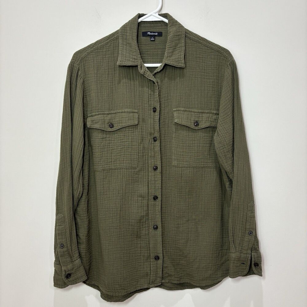 Madewell Lightspun Cotton Gauze Shirt Women S Olive Green Button Front Neutral